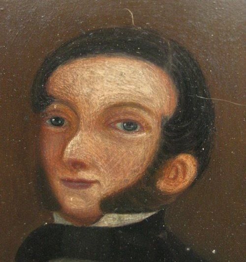 Oil On Zinc Panel Naive Portrait photo furniture