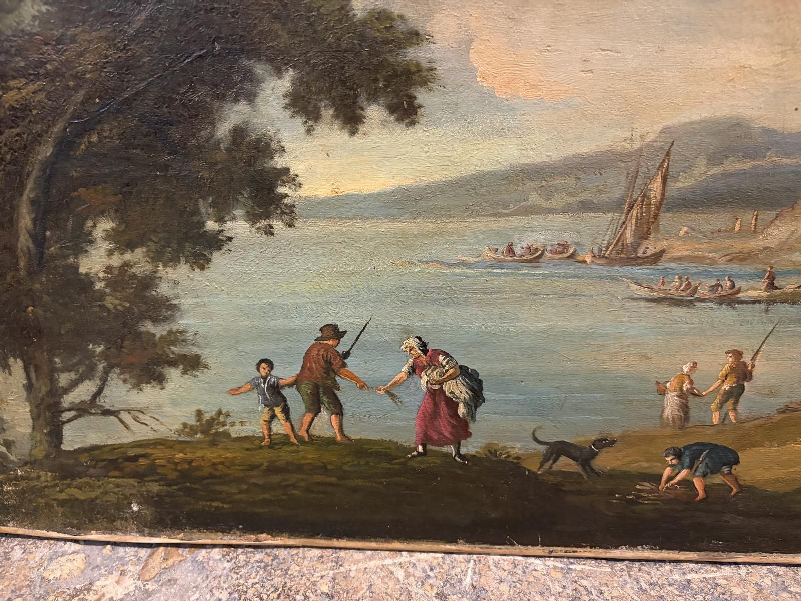 18th Century Italian Oil On Canvas Of A Coastal Scene photo Art