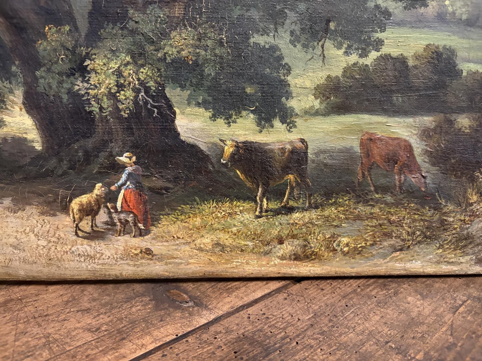Continental Oil On Canvas Of A Rural Scene photo for sale