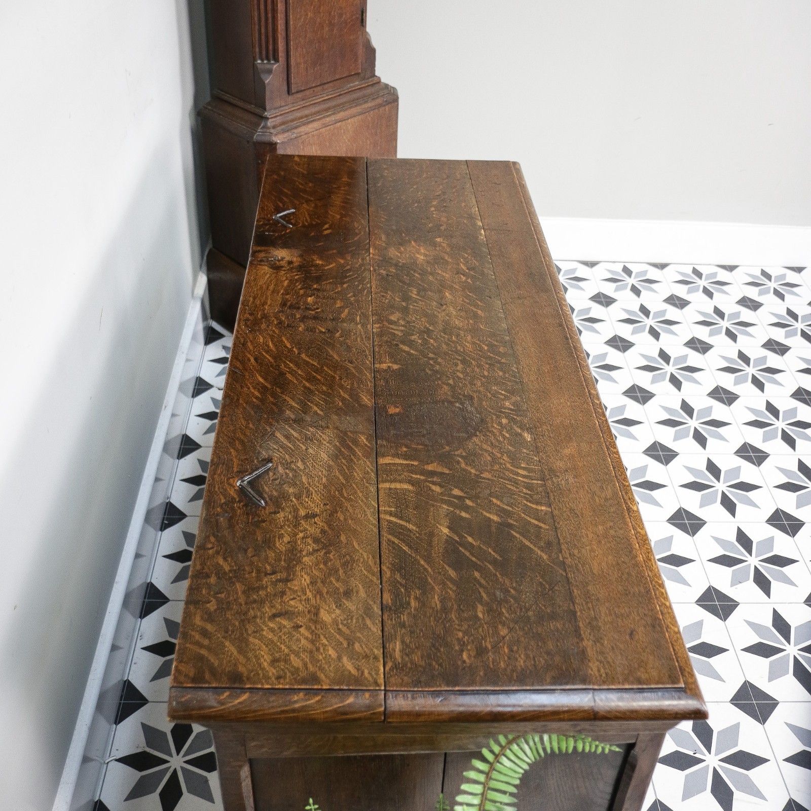 Antique Georgian Oak Coffer Three Panel Carved photo vinterior