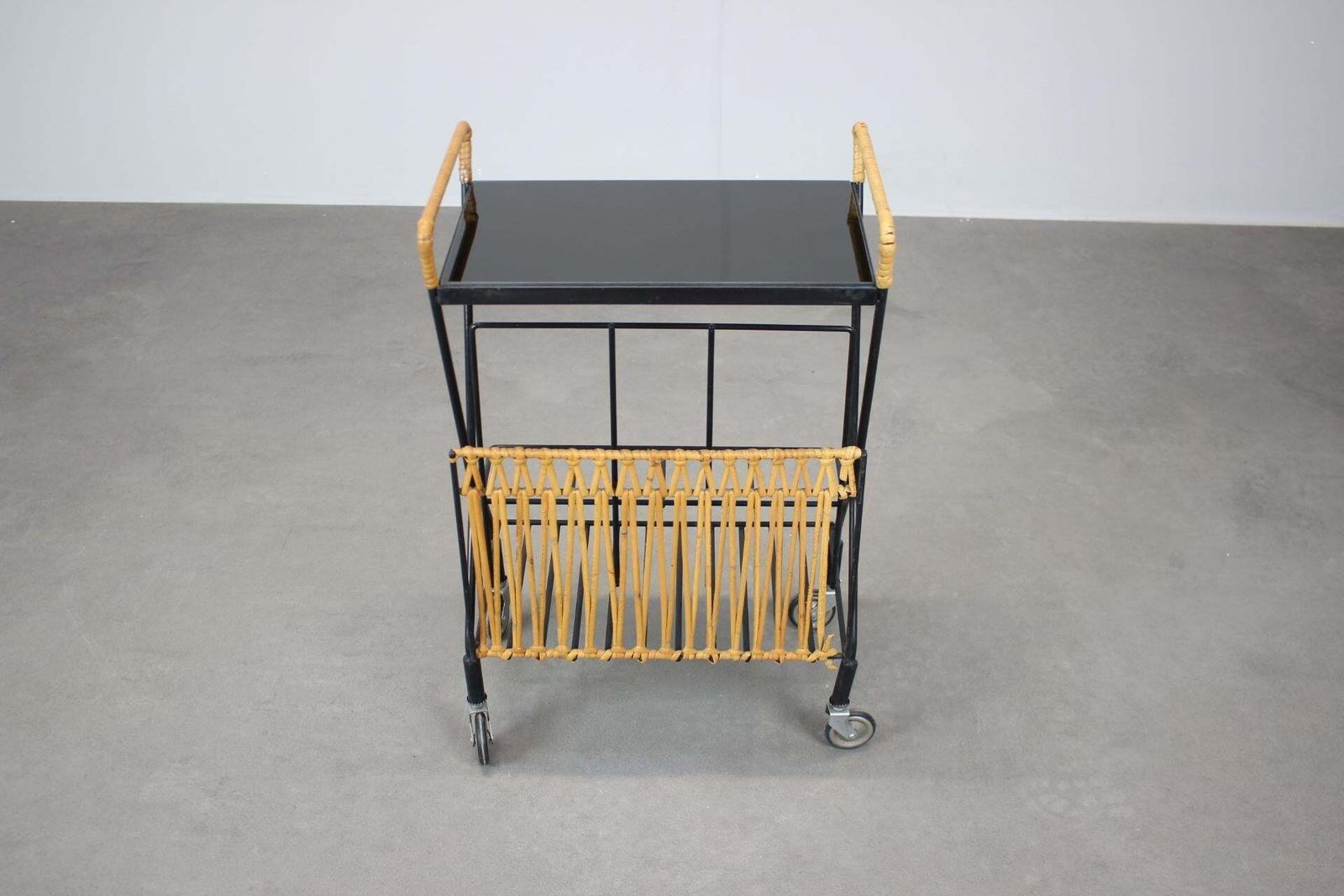 Mid Century Rolling Magazine Rack Cart, 1970s, Czechoslovakia photo for sale
