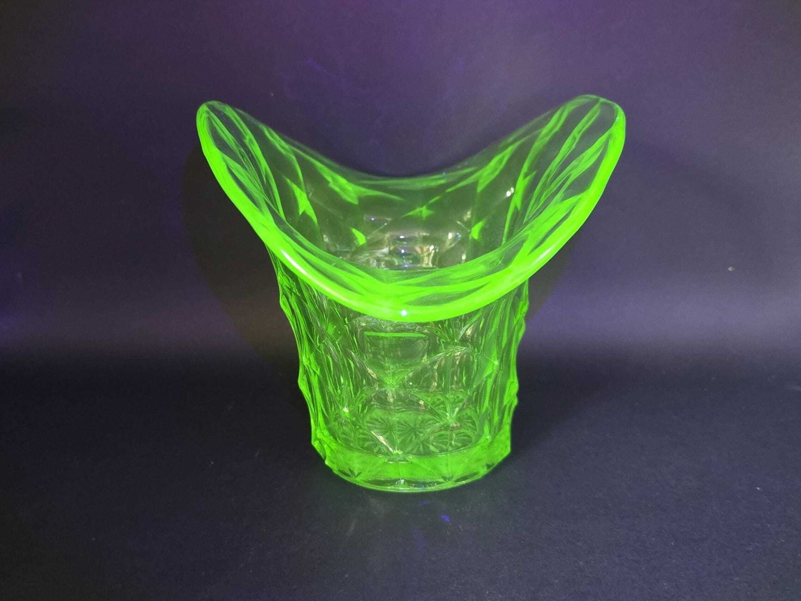 Antique Uranium Glass Vase   "Top Hat" Flower Vase   Uv Active   1920s Czech photo furniture