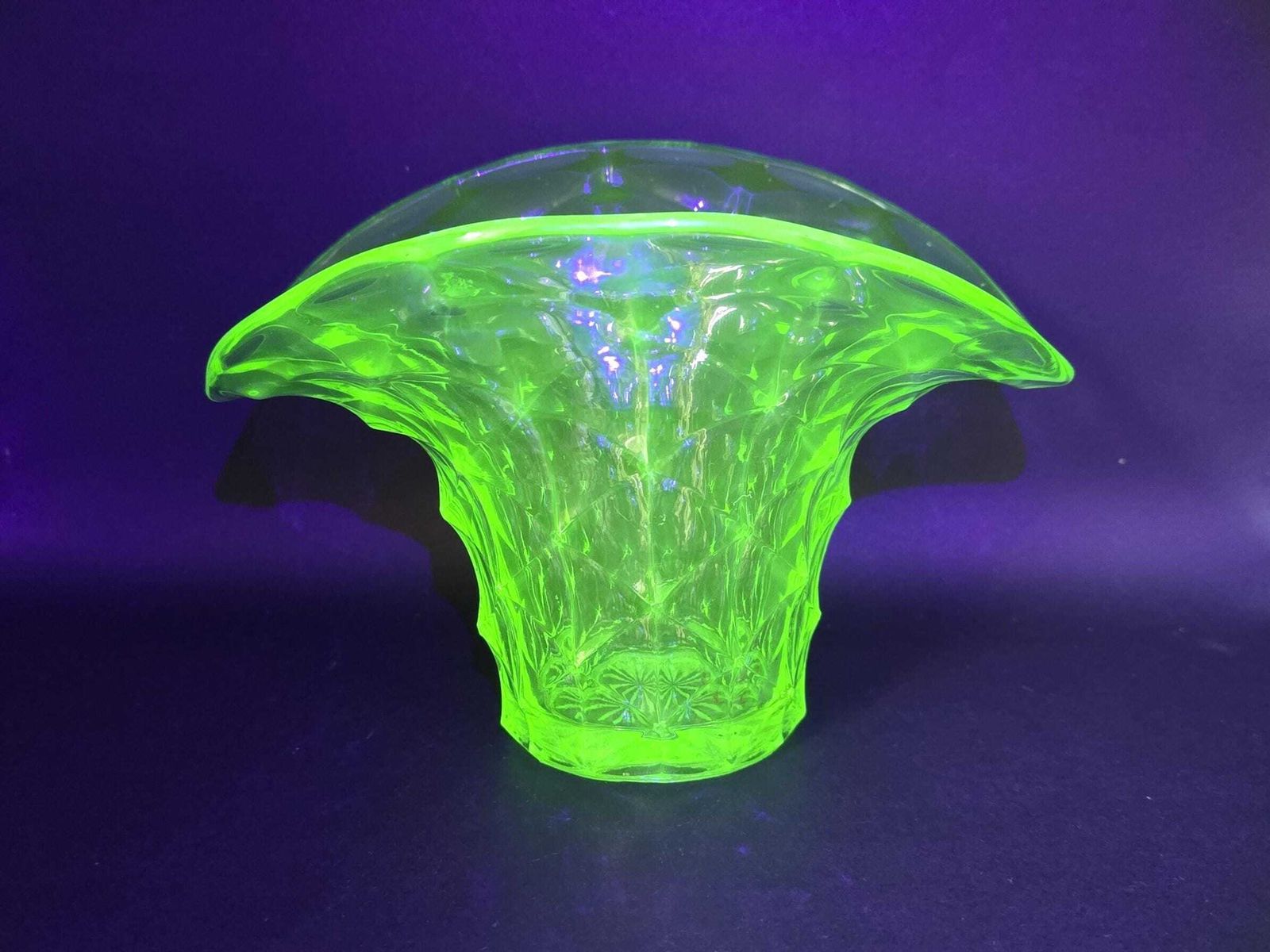 Antique Uranium Glass Vase   "Top Hat" Flower Vase   Uv Active   1920s Czech photo for sale