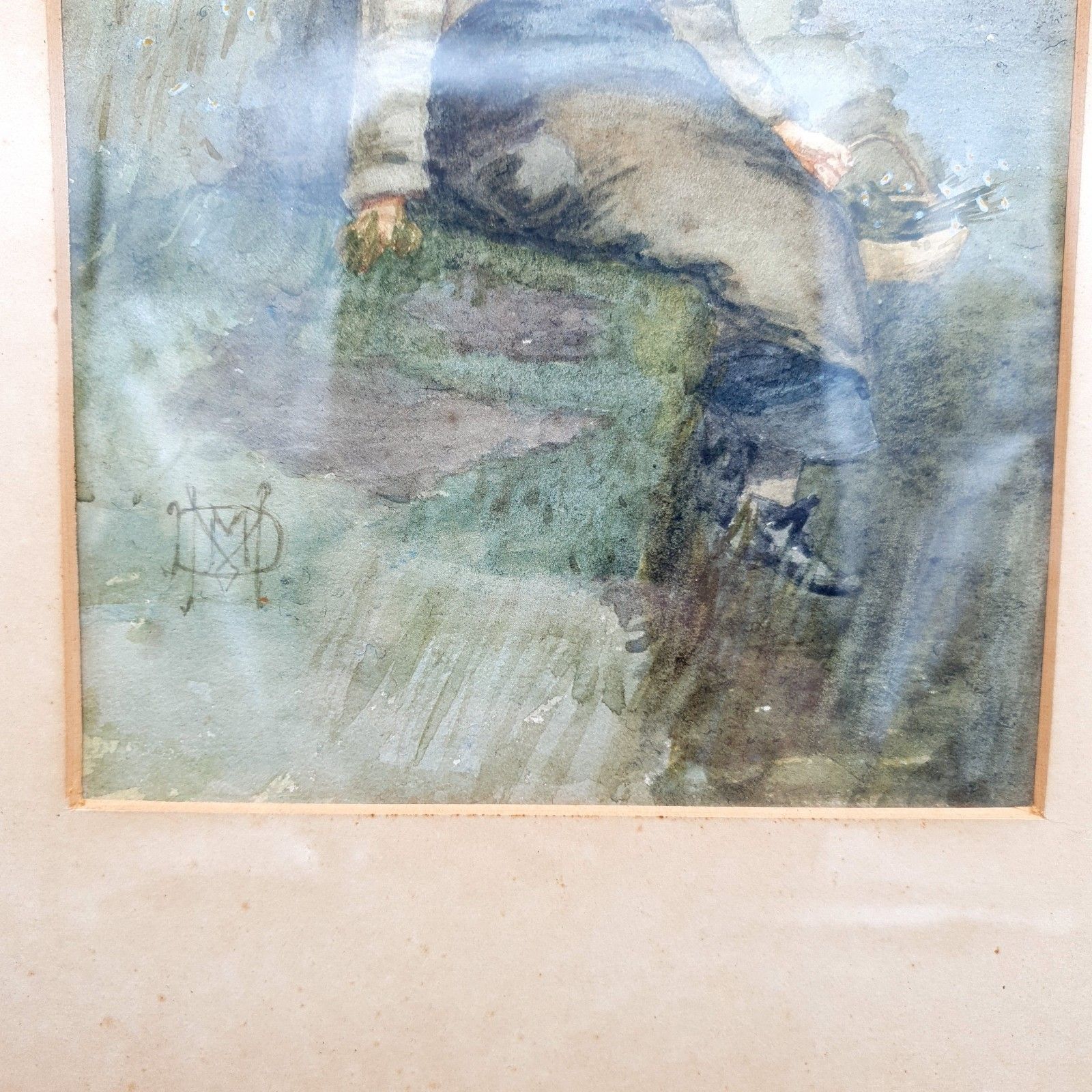 Antique Signed Watercolour Flower Girl C1890 1910 Wood Framed W30cmxh41cm photo 100.0