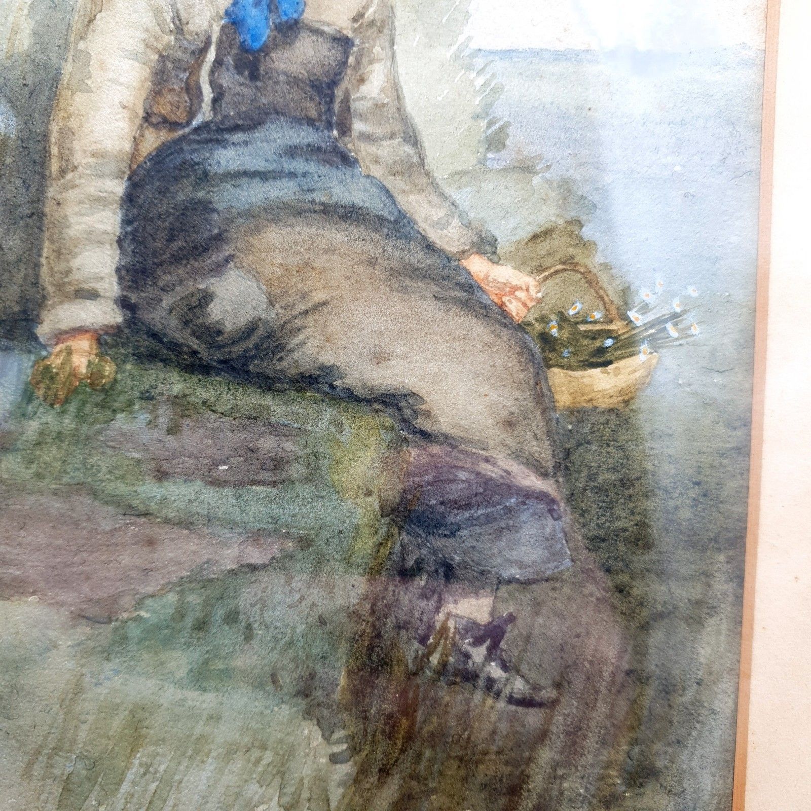 100.0 Antique Signed Watercolour Flower Girl C1890 1910 Wood Framed W30cmxh41cm photo