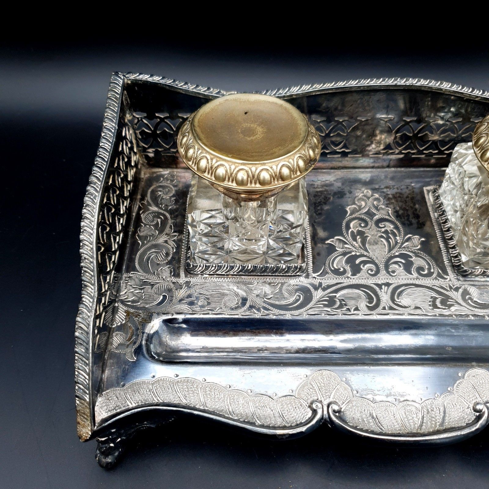 Antique B.H.A Edwardian Inkwell Silver Plate? Barnett Henry Abrahams Inkwell L23 photo for sale