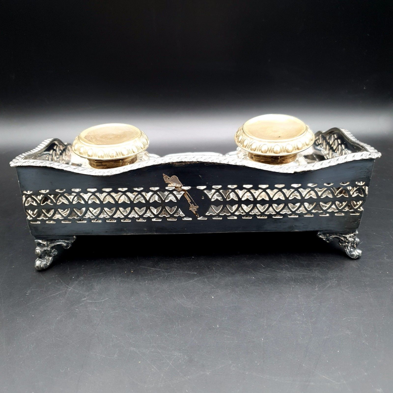 Antique B.H.A Edwardian Inkwell Silver Plate? Barnett Henry Abrahams Inkwell L23 photo vintage
