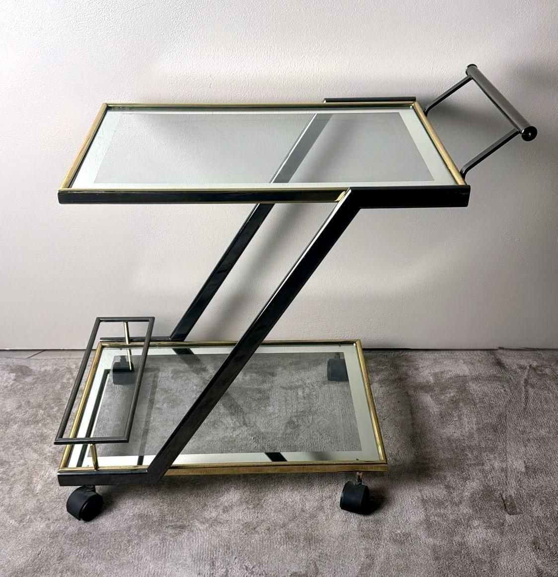 Mid Century Italian Bar Cart In Burnished Steel And Brass photo for sale