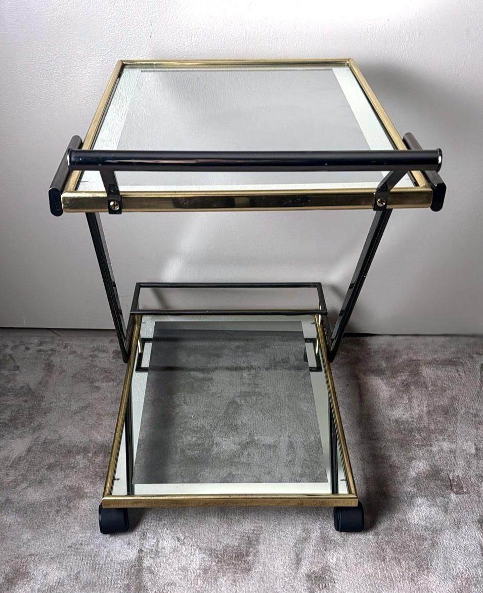 Mid Century Italian Bar Cart In Burnished Steel And Brass photo vintage