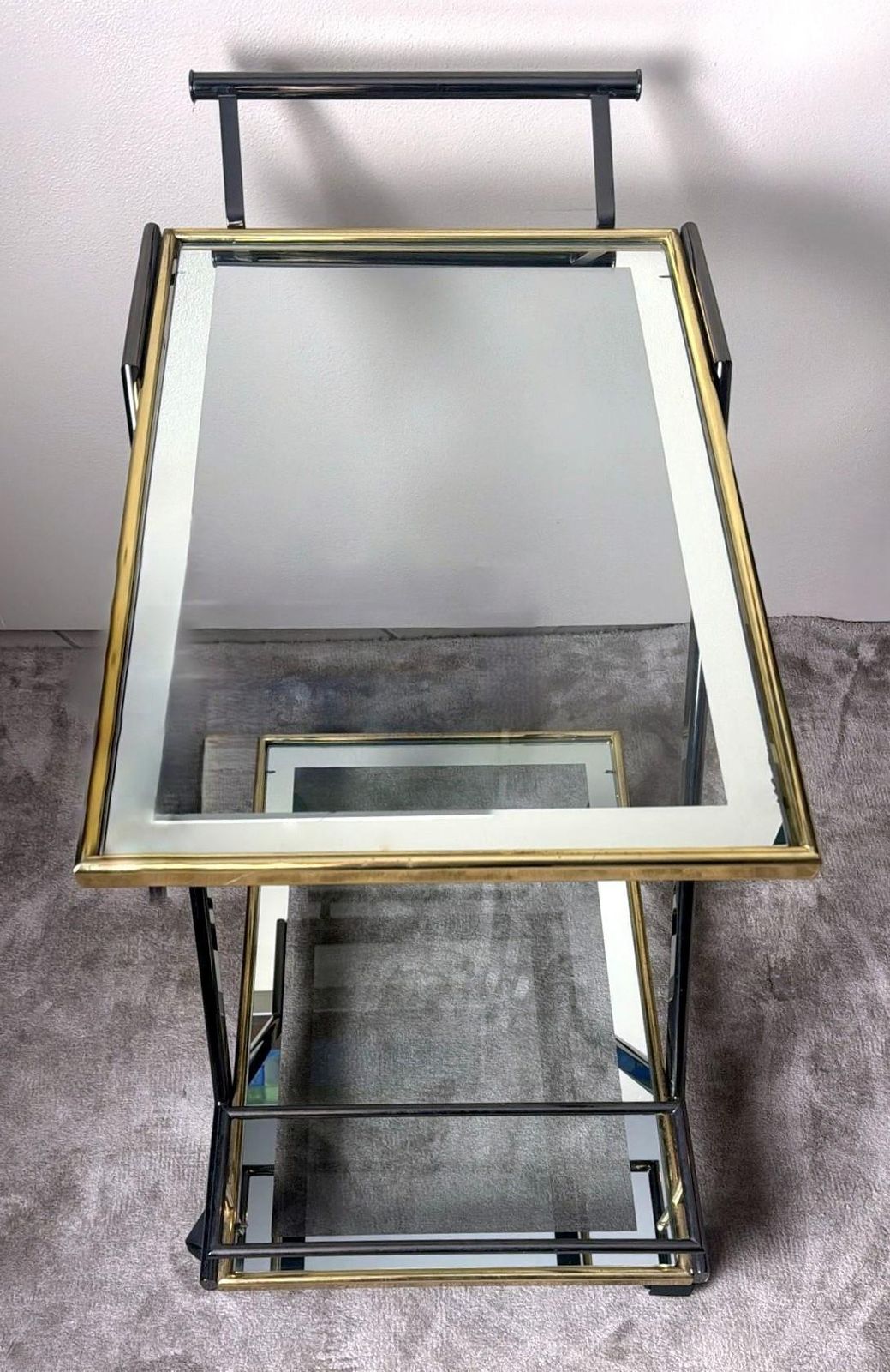 photo for sale Mid Century Italian Bar Cart In Burnished Steel And Brass