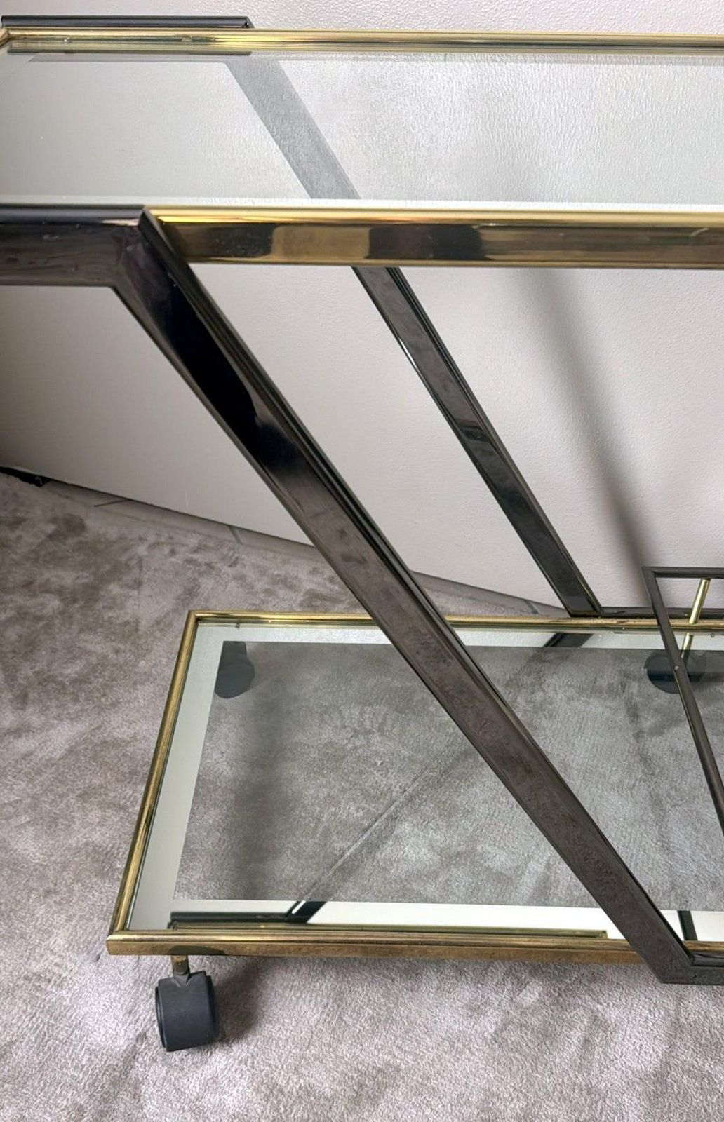 photo vintage Mid Century Italian Bar Cart In Burnished Steel And Brass