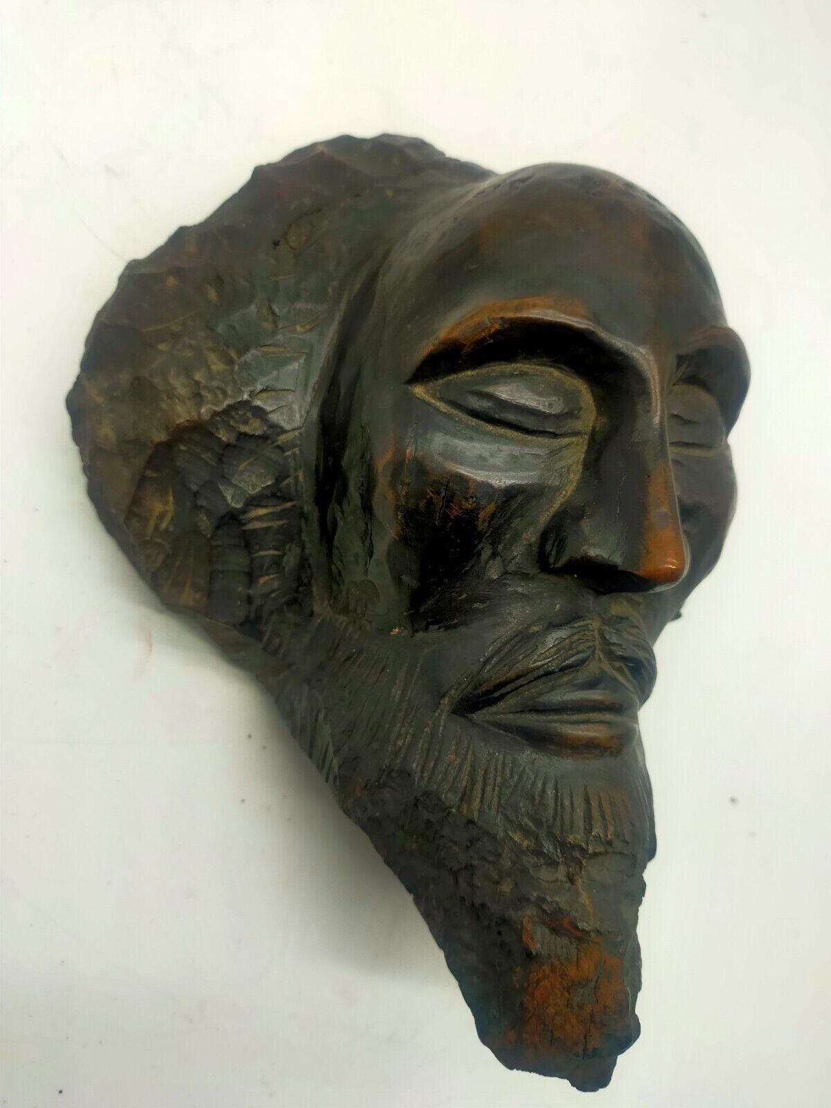 Sculpture Carved Head Antique Wood XIX Century photo for sale