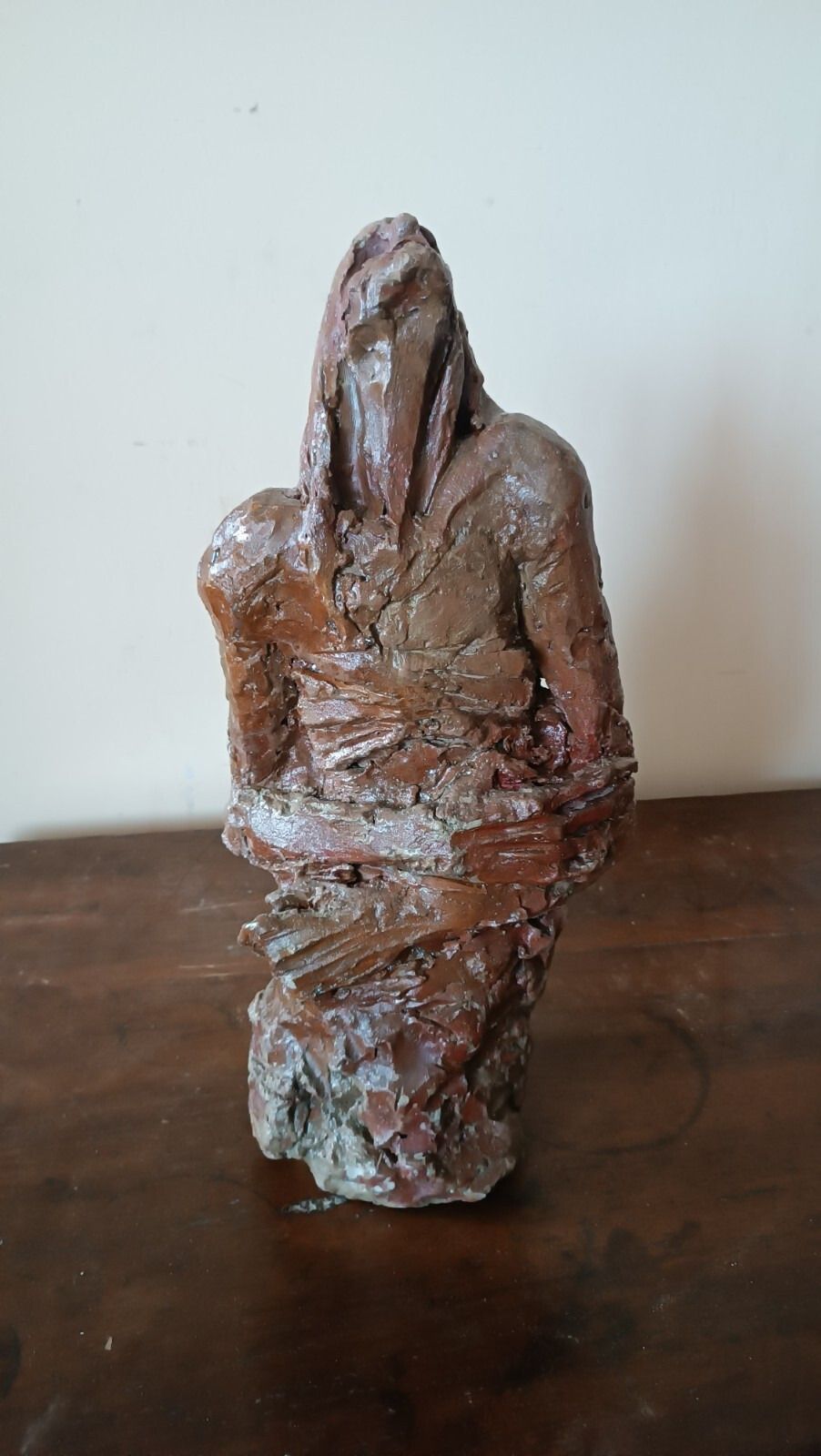 Abstract Sculpture Female Figure In Raw Painted Clay 60s/70s