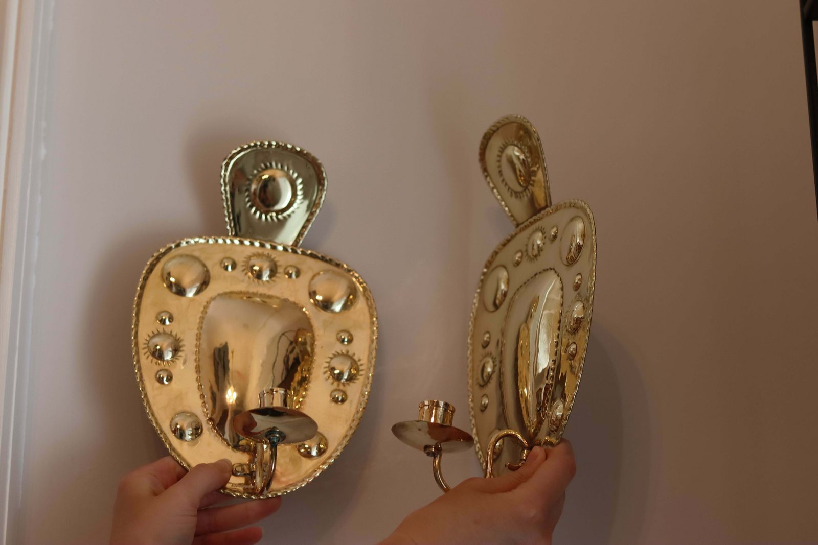 Pair Of Mid Century Swedish Brass Sconces By A W Borgh, 1950s. photo furniture