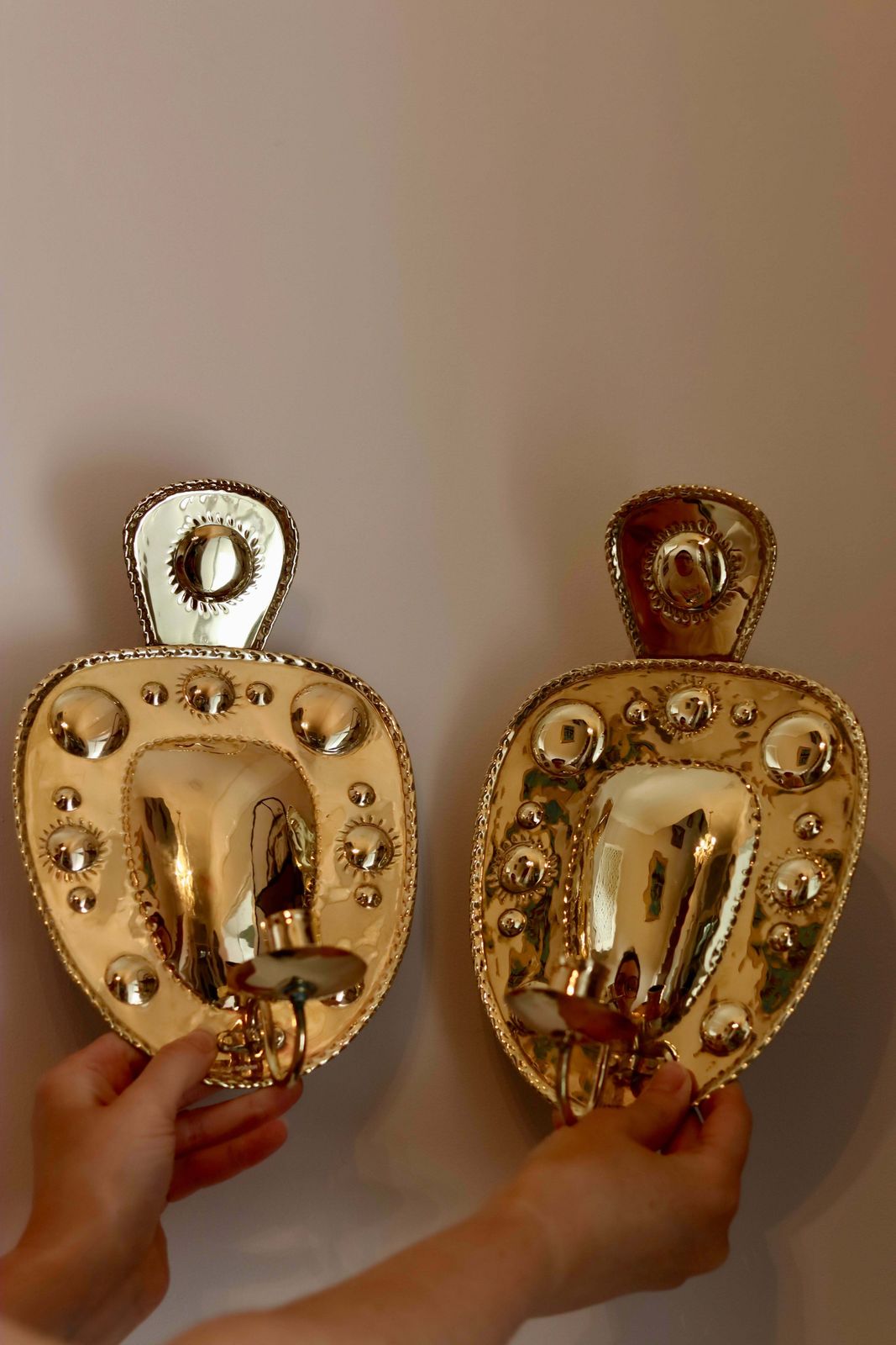 Pair Of Mid Century Swedish Brass Sconces By A W Borgh, 1950s.