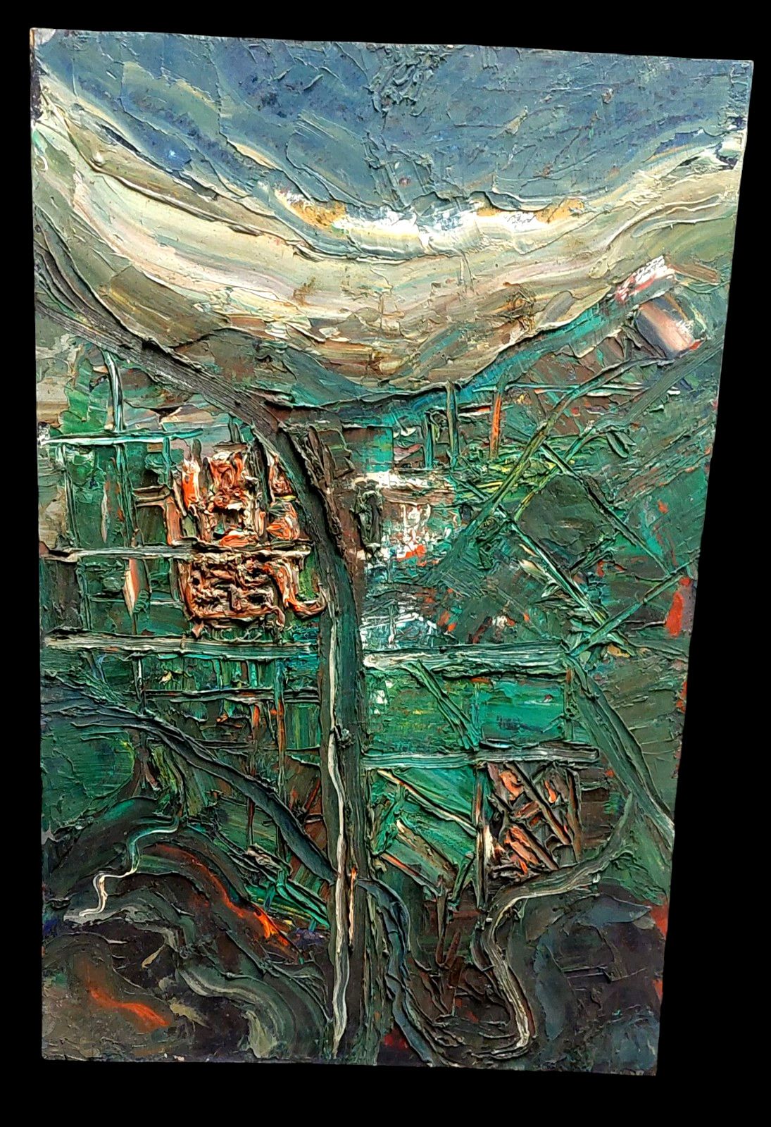 Oil Painting Raffaello Giannelli 1911 1974 "Aerostation" Abstract 1963 photo 143.0