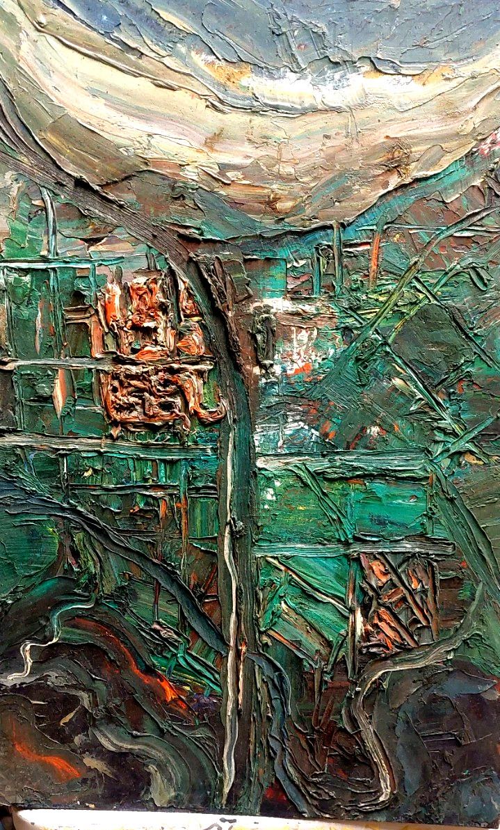 photo for sale Oil Painting Raffaello Giannelli 1911 1974 "Aerostation" Abstract 1963