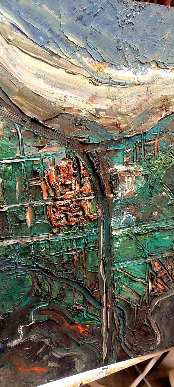 Art Oil Painting Raffaello Giannelli 1911 1974 "Aerostation" Abstract 1963 photo