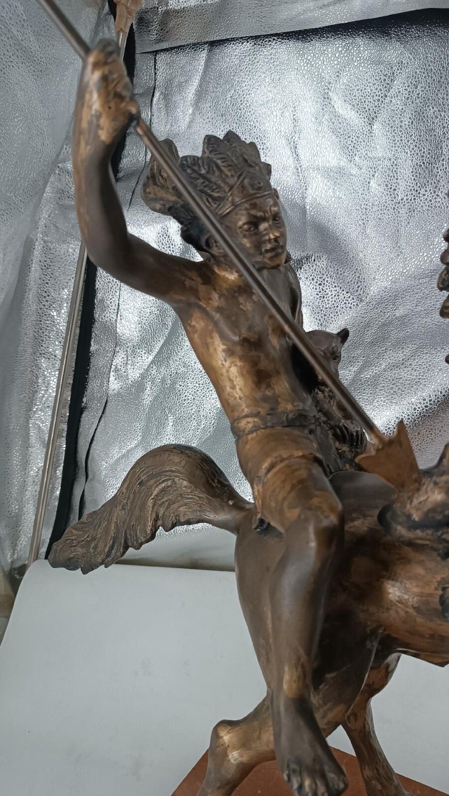 photo furniture Large Bronze Sculpture Depicting Indian On Horseback Thomas Campajola