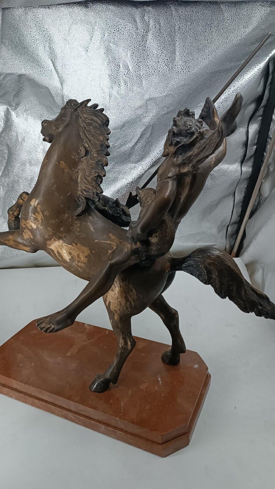 photo buy Large Bronze Sculpture Depicting Indian On Horseback Thomas Campajola