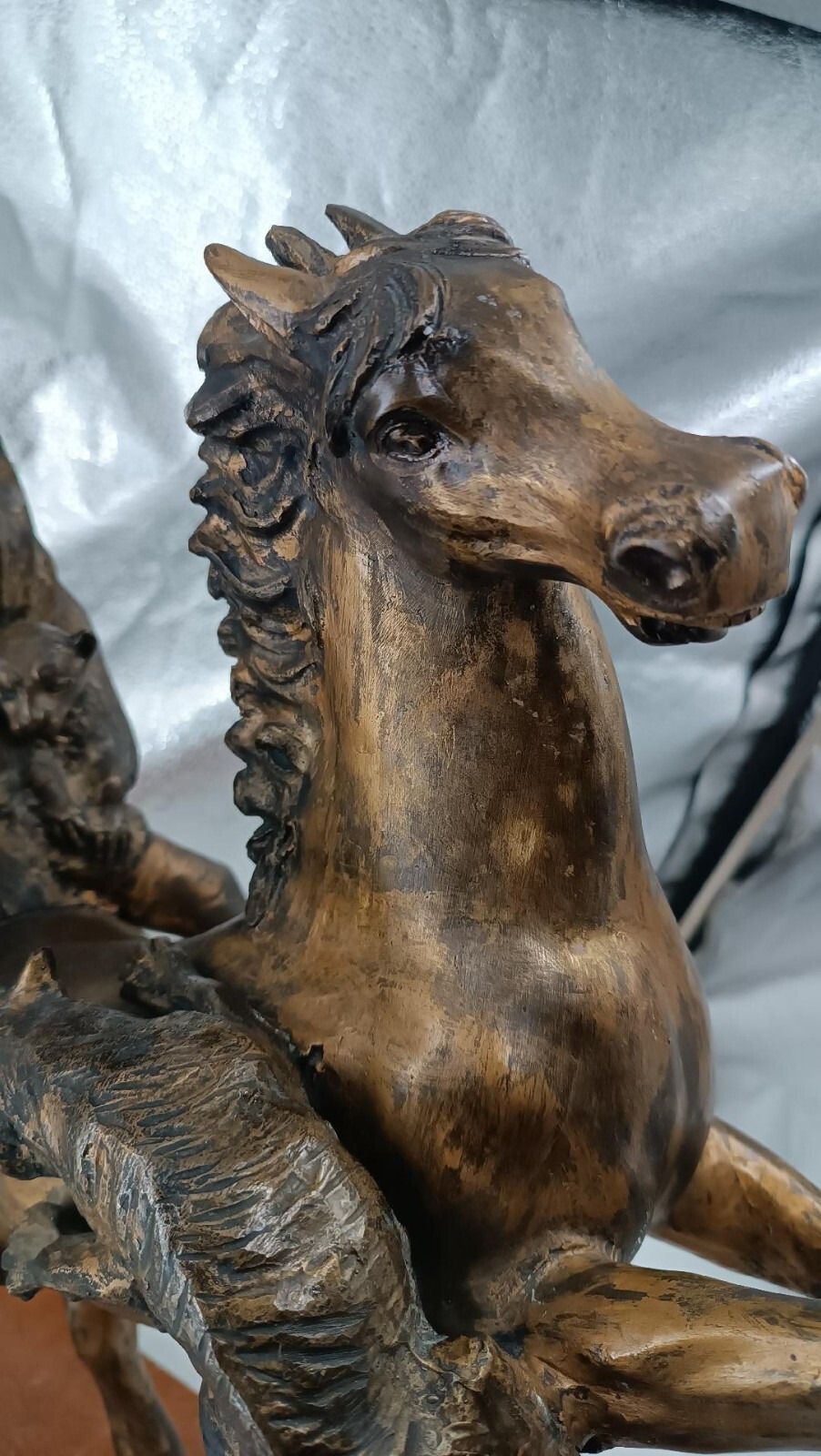 photo vintage Large Bronze Sculpture Depicting Indian On Horseback Thomas Campajola