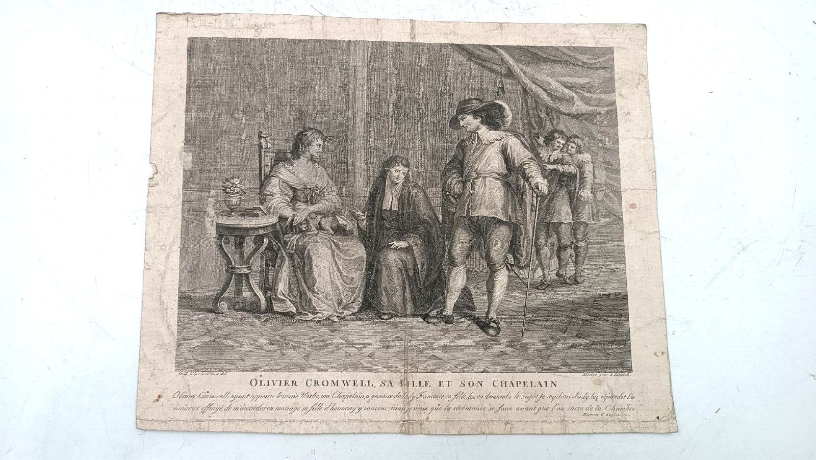 Antique Etching Engraver G.B. Cipriani "Oliver Cronwell) 1790