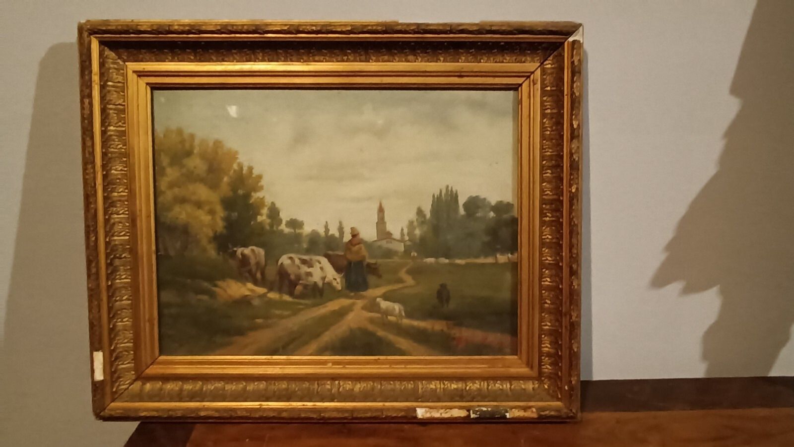 Antique Oil Painting On Canvas Late 800 Signed Piero Porrini photo furniture