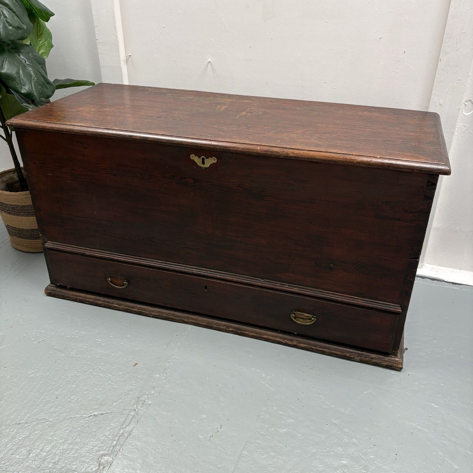 Antique Pine Mule Chest Blanket Box Ottoman Trunk Toy Box