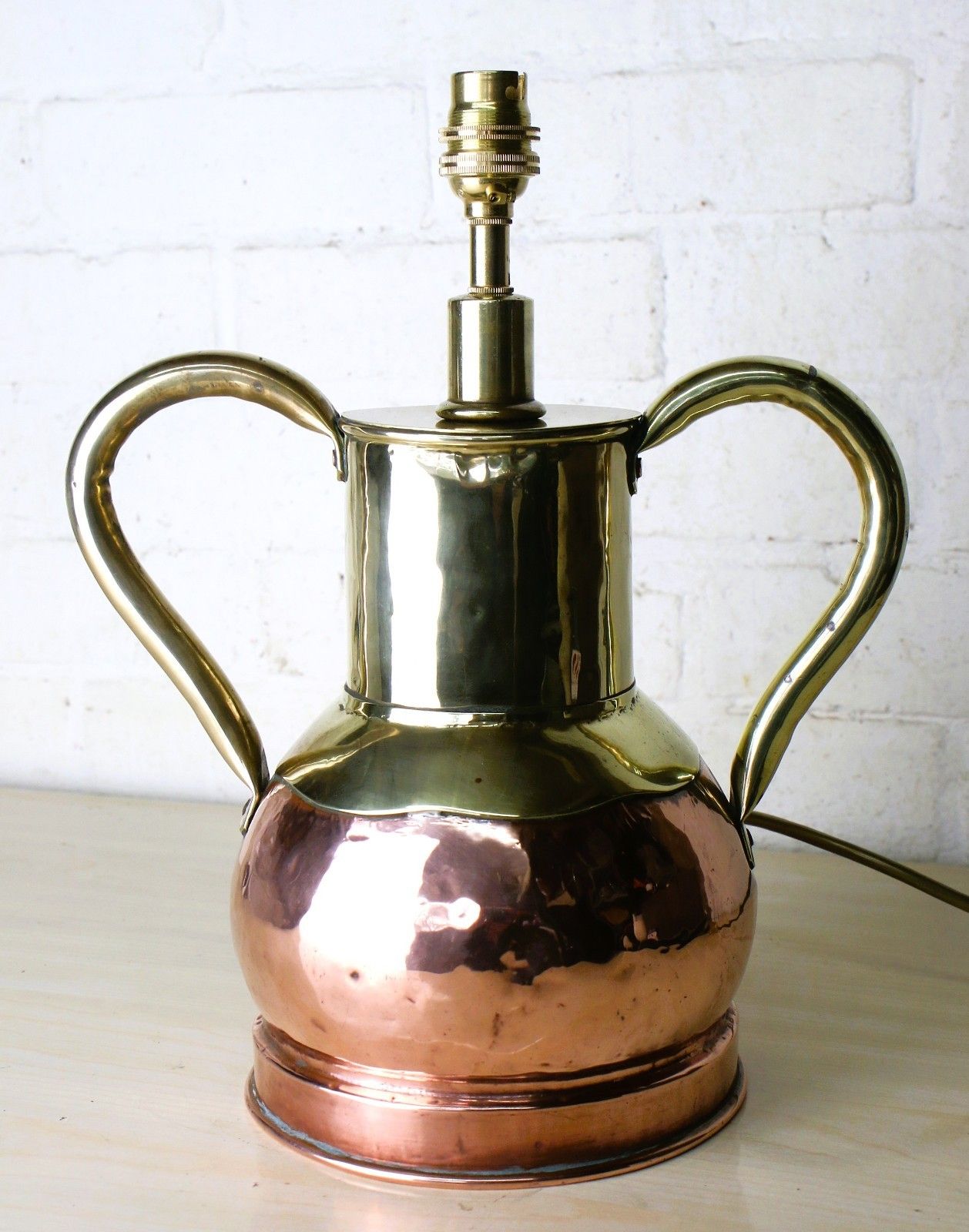 photo for sale Table Lamp Antique Brass And Copper  Twin Handled Urn Converted & Working