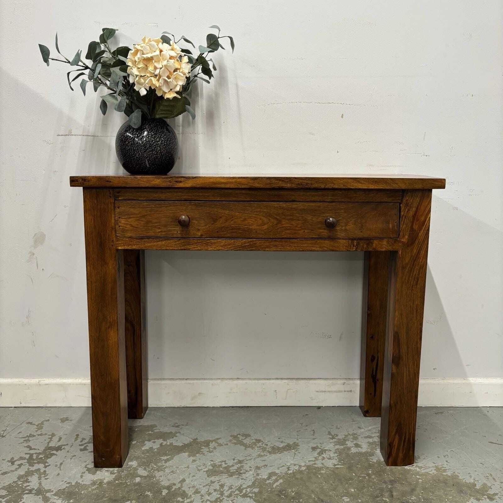 Mango Wood Rustic Console Table With Drawer – Farmhouse Hallway Table