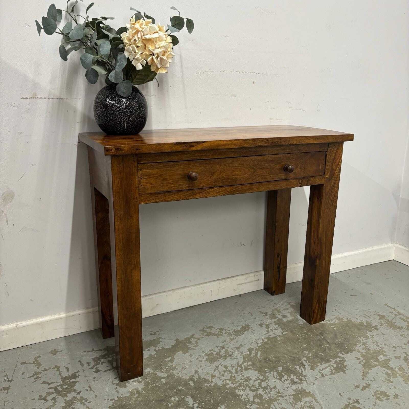 245.0 Mango Wood Rustic Console Table With Drawer – Farmhouse Hallway Table photo