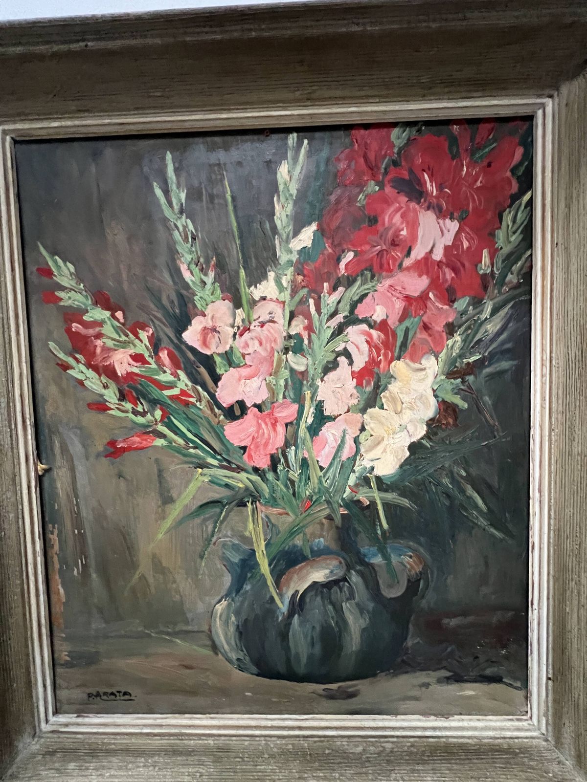 Oil On Isorel "The Bouquet Of Gladioli" Signed P. Arata 20th Century photo for sale
