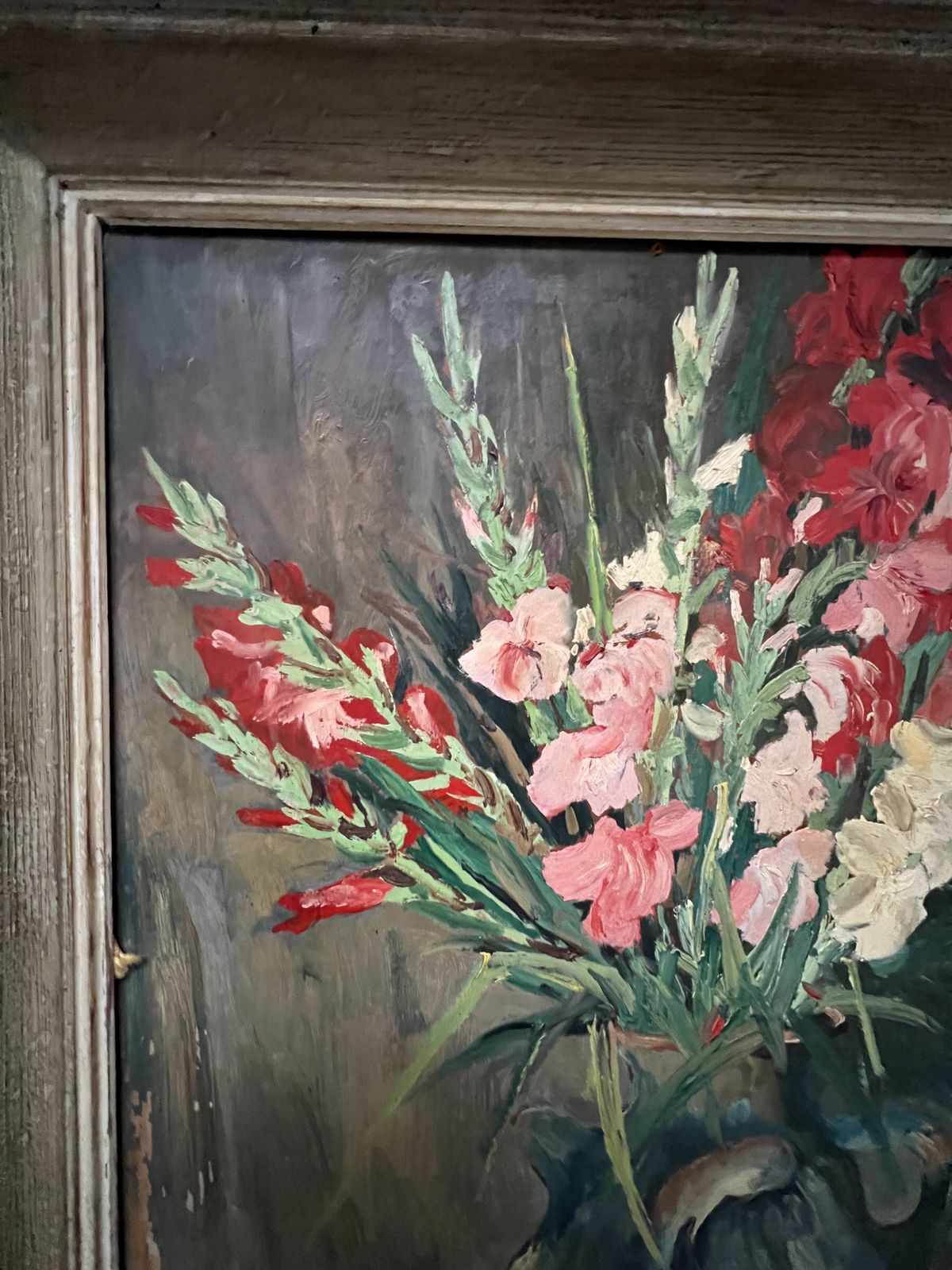 photo vinterior Oil On Isorel "The Bouquet Of Gladioli" Signed P. Arata 20th Century