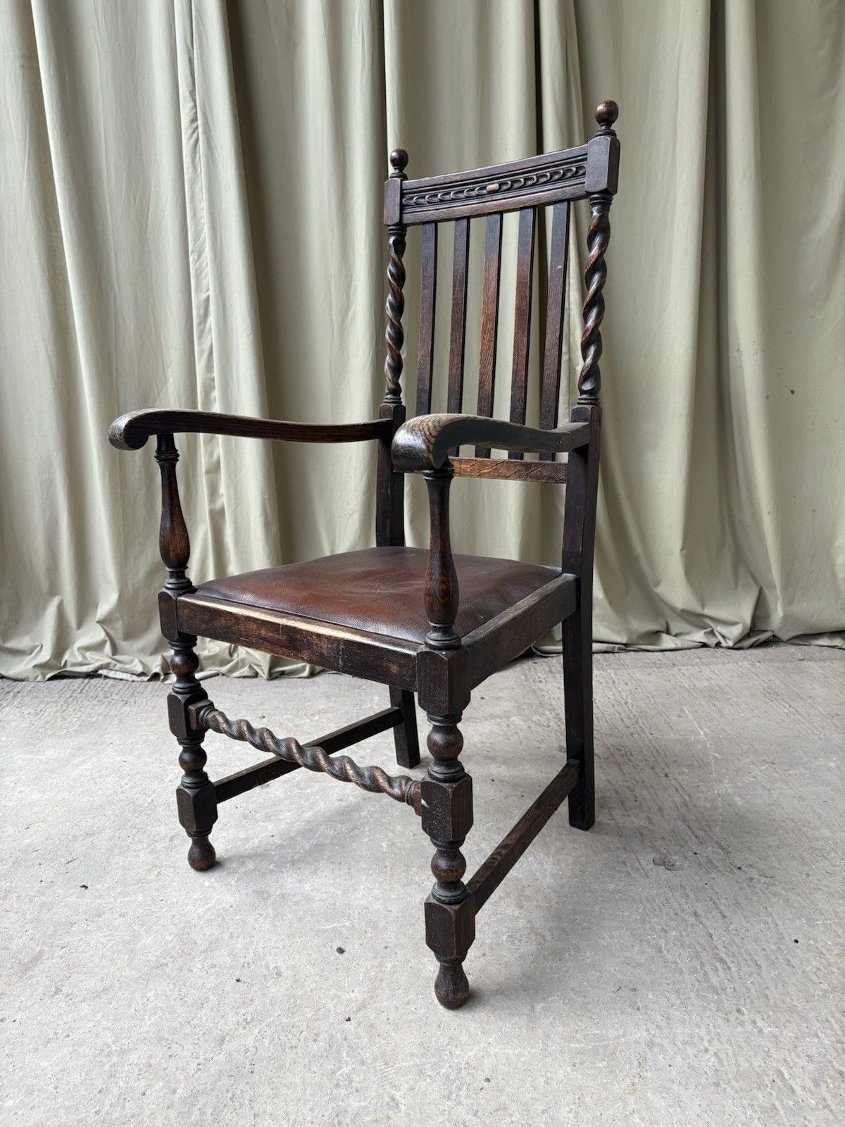 Vtg Antique Armchair Carved Oak Chair Retro R1090 photo furniture