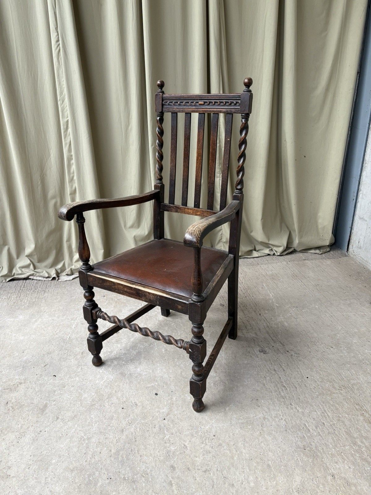 Vtg Antique Armchair Carved Oak Chair Retro R1090 photo vinterior