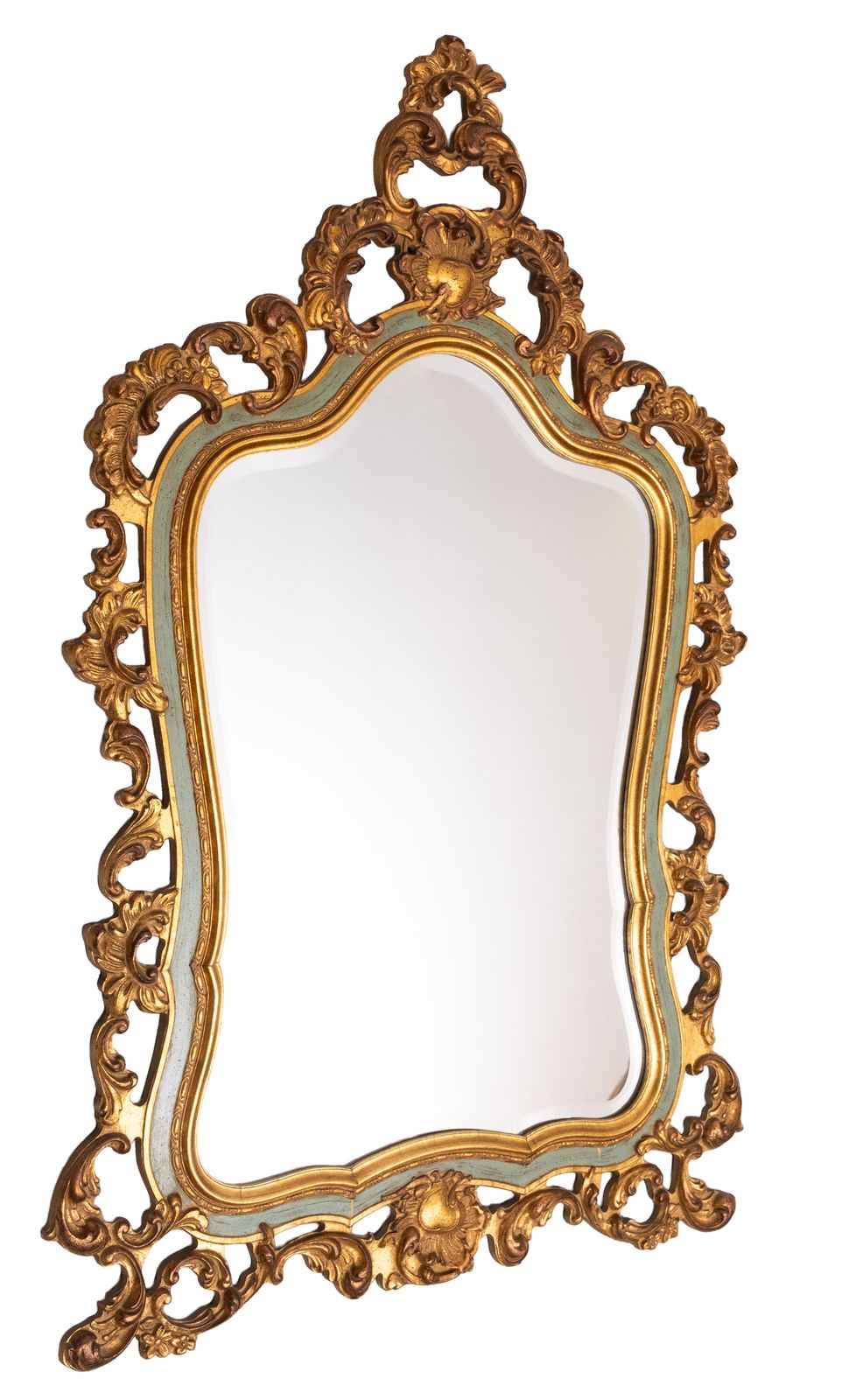 Baroque Gilded Louis XV Style Beveled Mirror With " Brevete" Label, 1950s photo vinterior