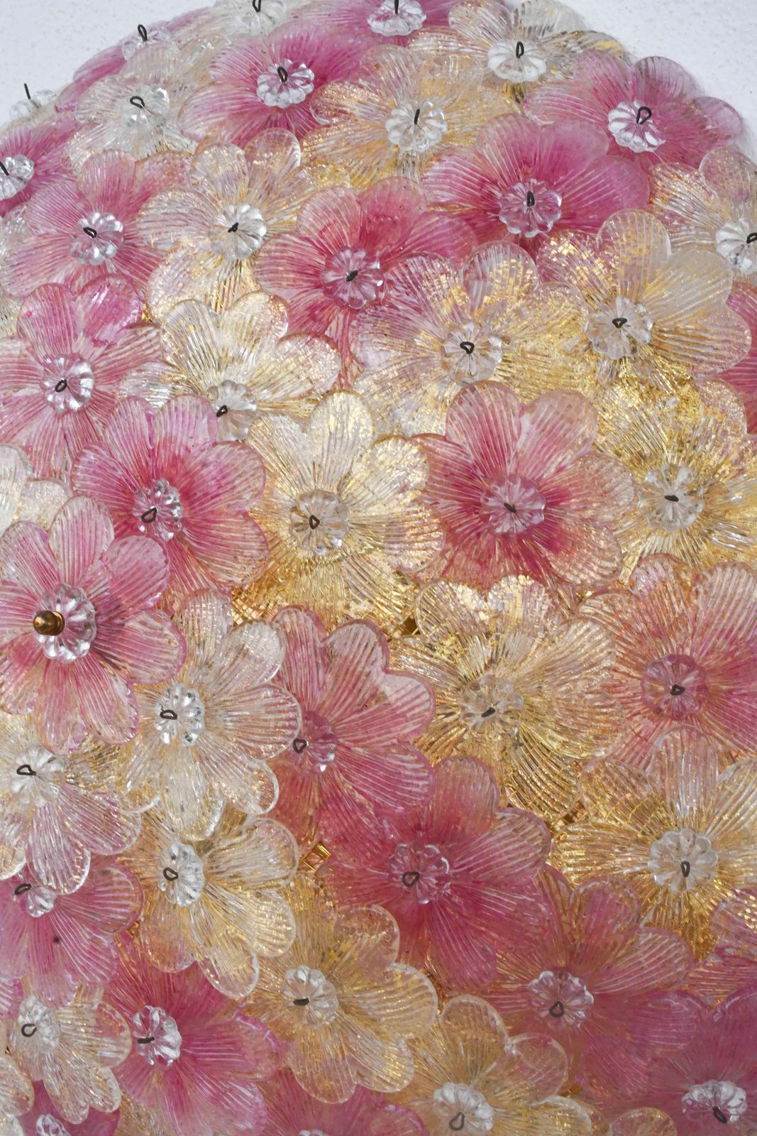 Amazing Pink And Gold Large Size Murano Ceiling Light Flower By Seguso photo vinterior