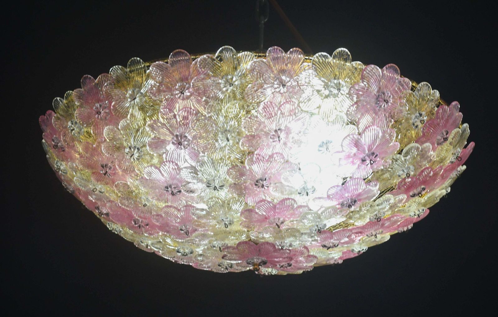 Amazing Pink And Gold Large Size Murano Ceiling Light Flower By Seguso photo buy