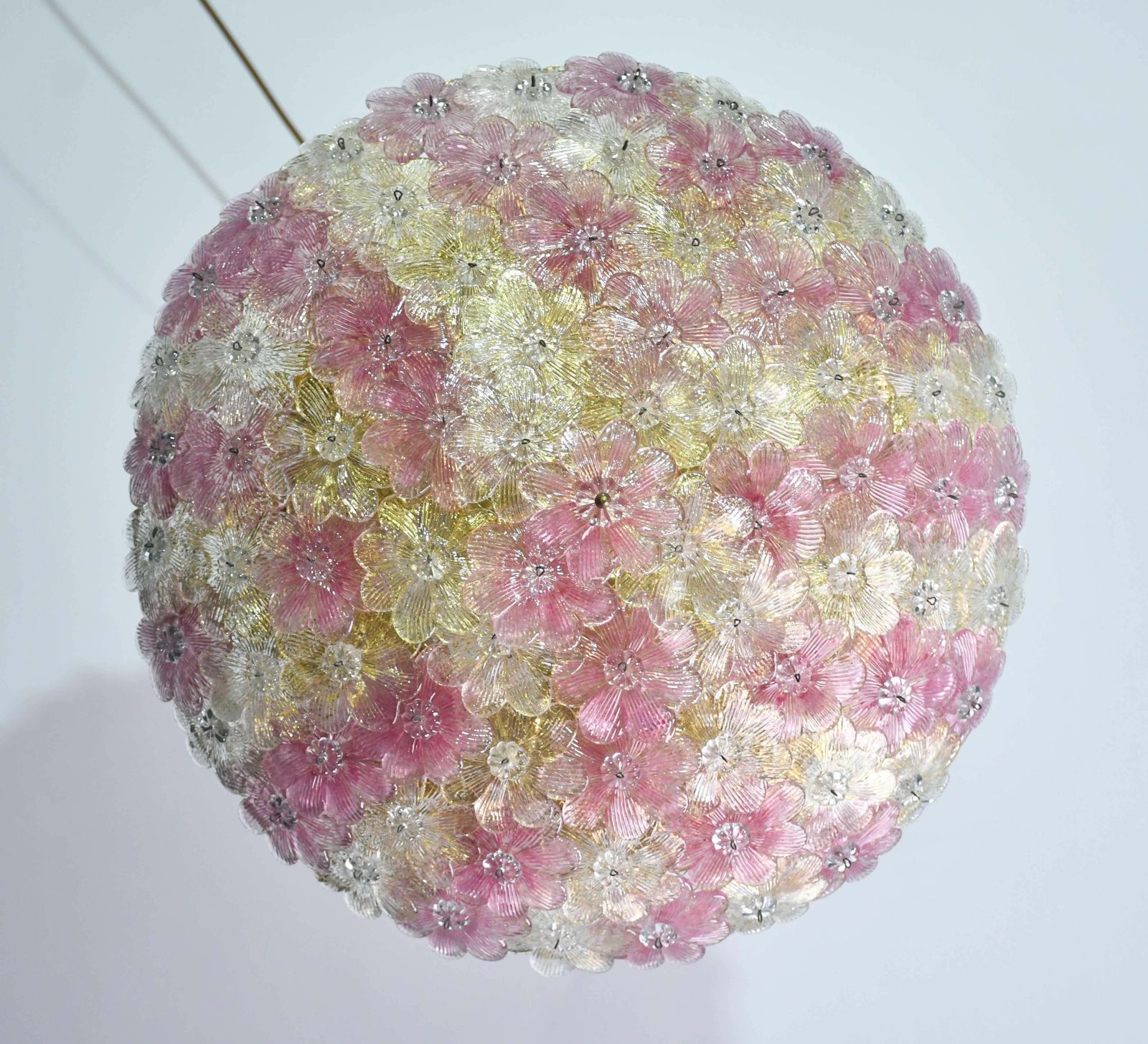 photo for sale Amazing Pink And Gold Large Size Murano Ceiling Light Flower By Seguso