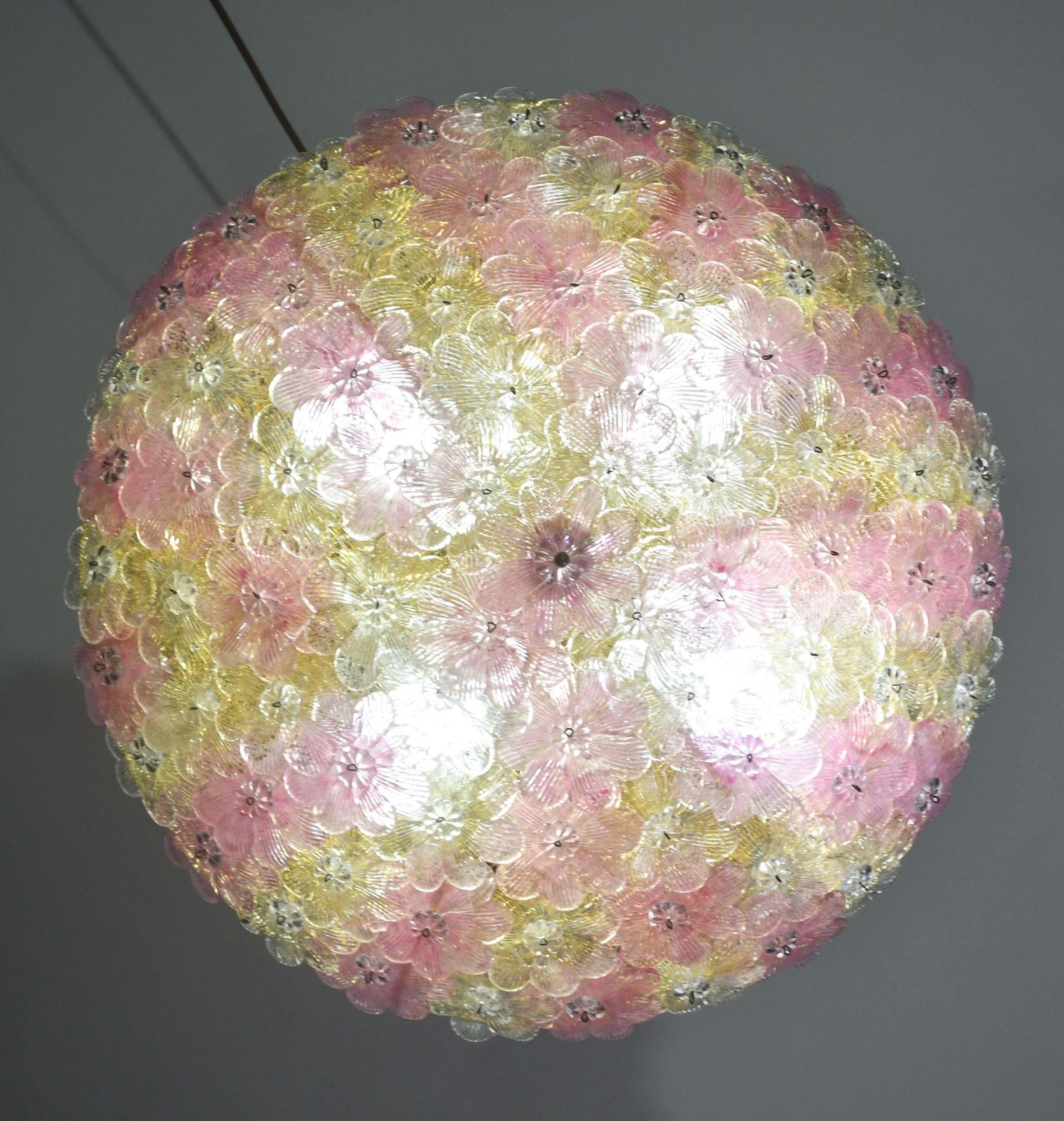 Lighting Amazing Pink And Gold Large Size Murano Ceiling Light Flower By Seguso photo