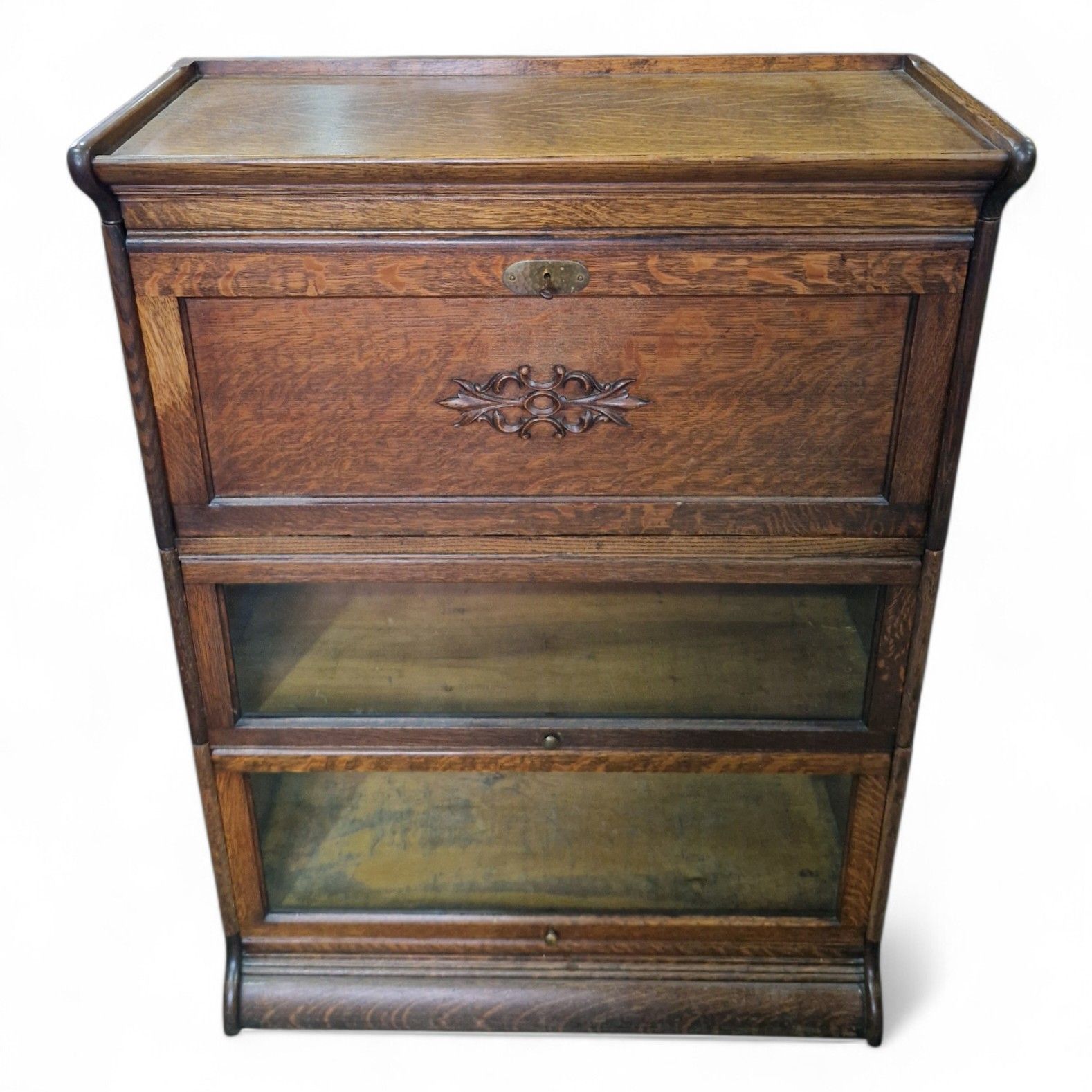 Stacking Bookcase Bureau Oak Glazed Sectional Cabinet Desk Antique Carved photo Furniture