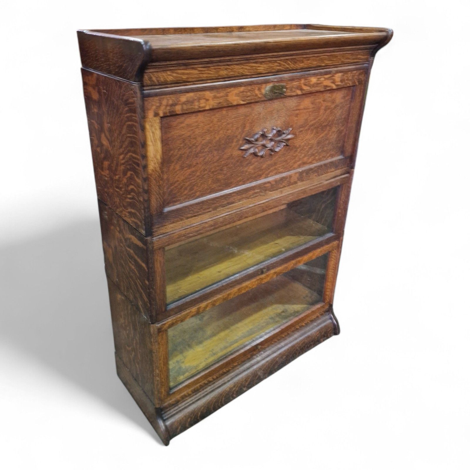 Stacking Bookcase Bureau Oak Glazed Sectional Cabinet Desk Antique Carved photo buy