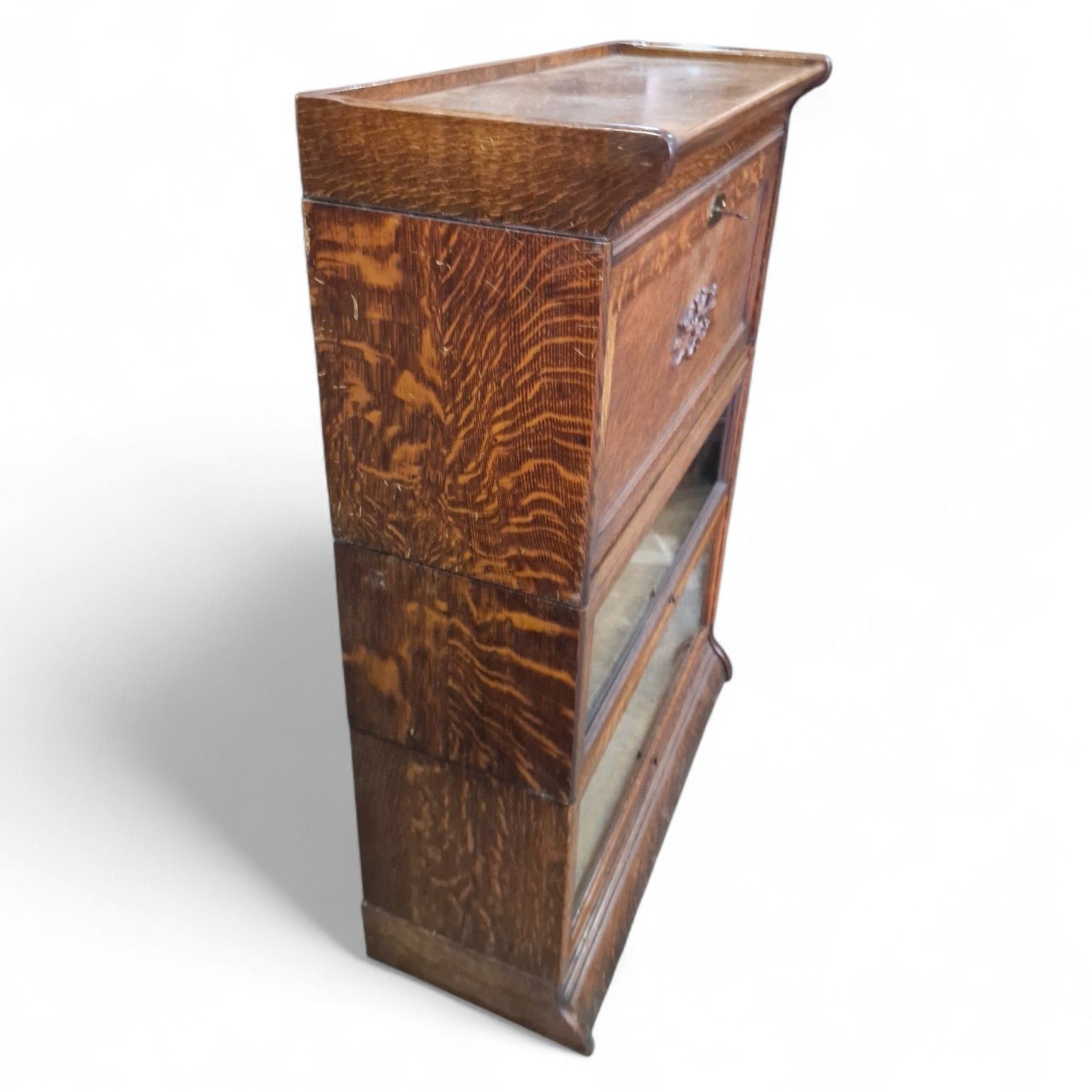 photo vintage Stacking Bookcase Bureau Oak Glazed Sectional Cabinet Desk Antique Carved