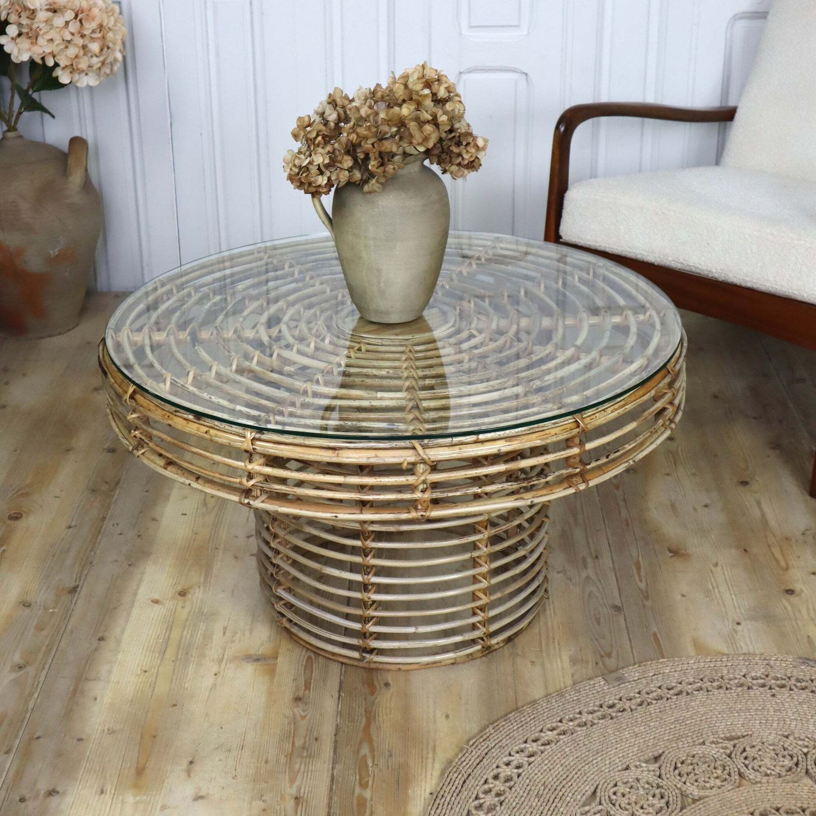 Mid Century Rattan Circular Coffee Table photo Furniture
