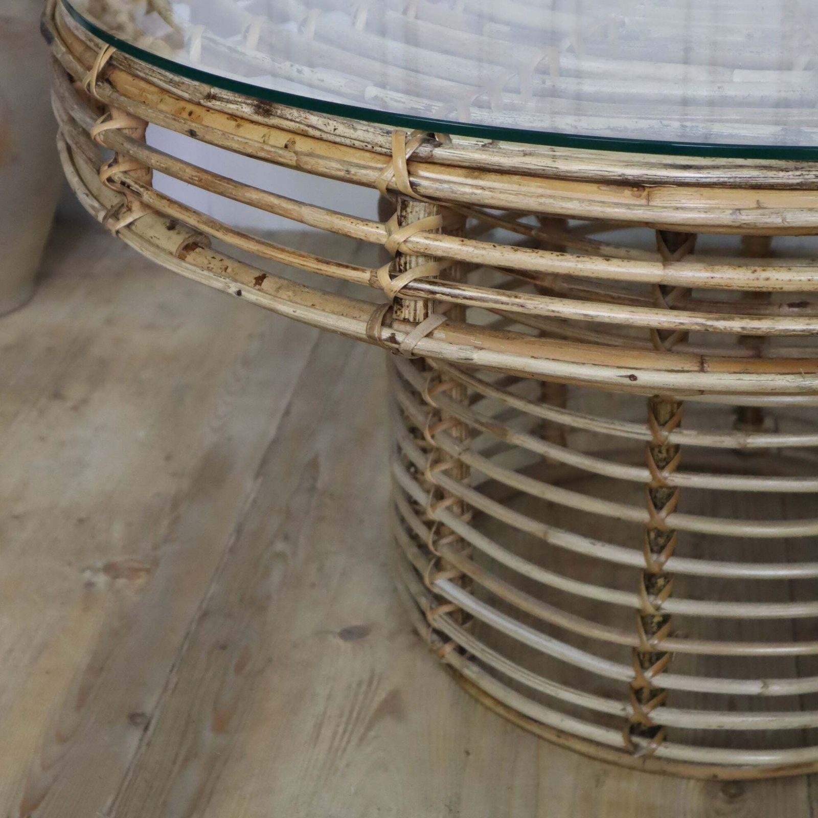 Mid Century Rattan Circular Coffee Table photo buy