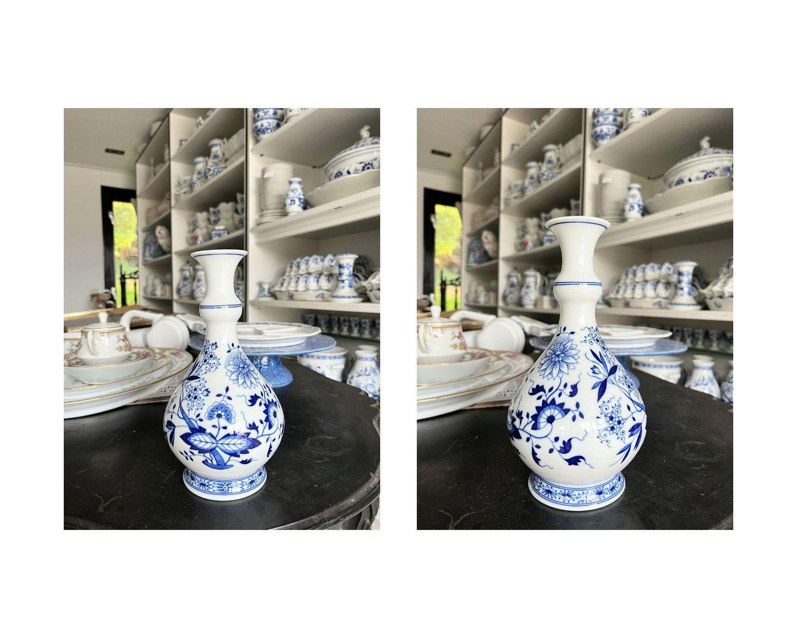 Blauw Uienmotief Tulpenvaas | 1 Stuk | Zwiebelmuster Porselein photo vintage