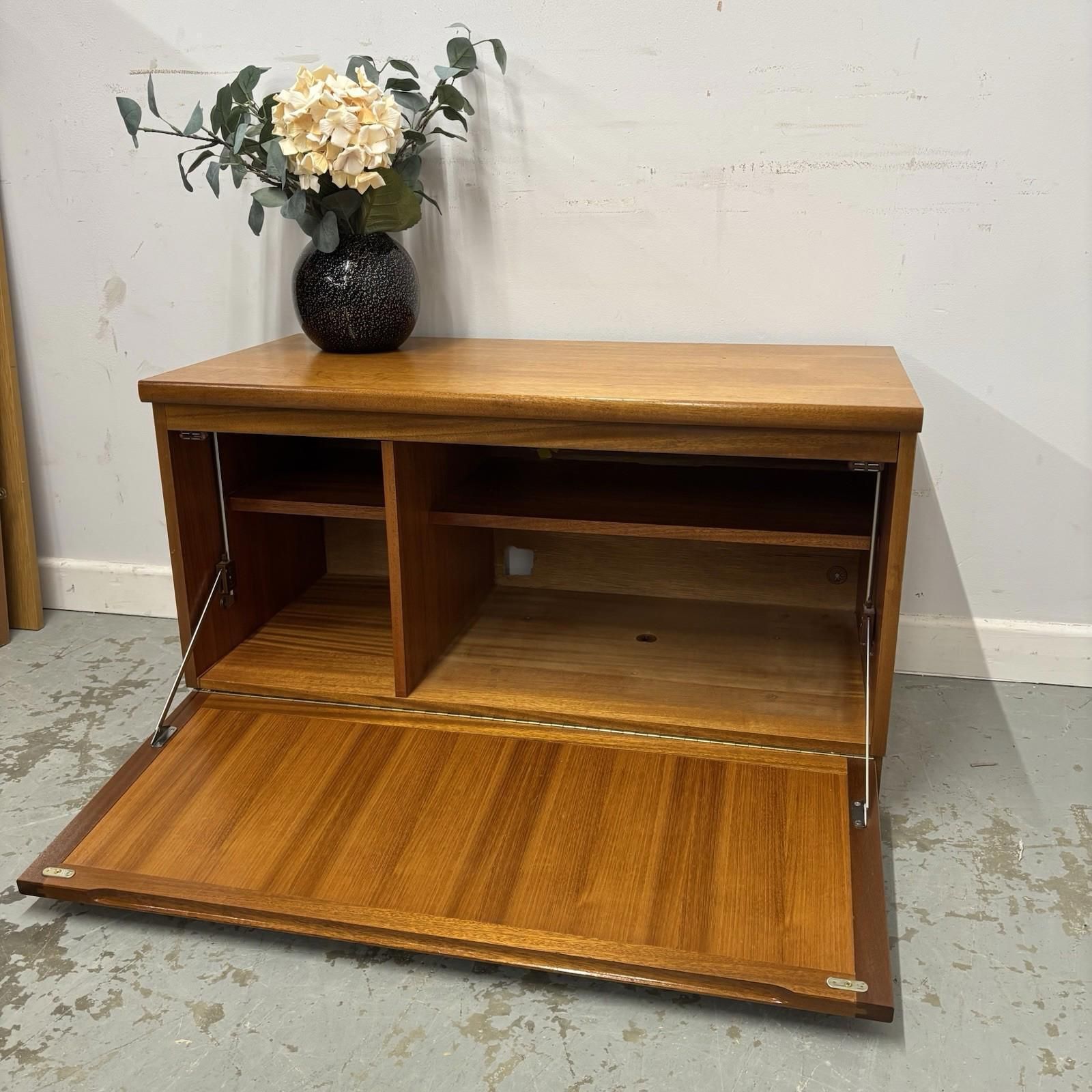 295.0 Nathan Mid Century Media Unit Teak Cabinet Retro Storage Drop Down Door photo