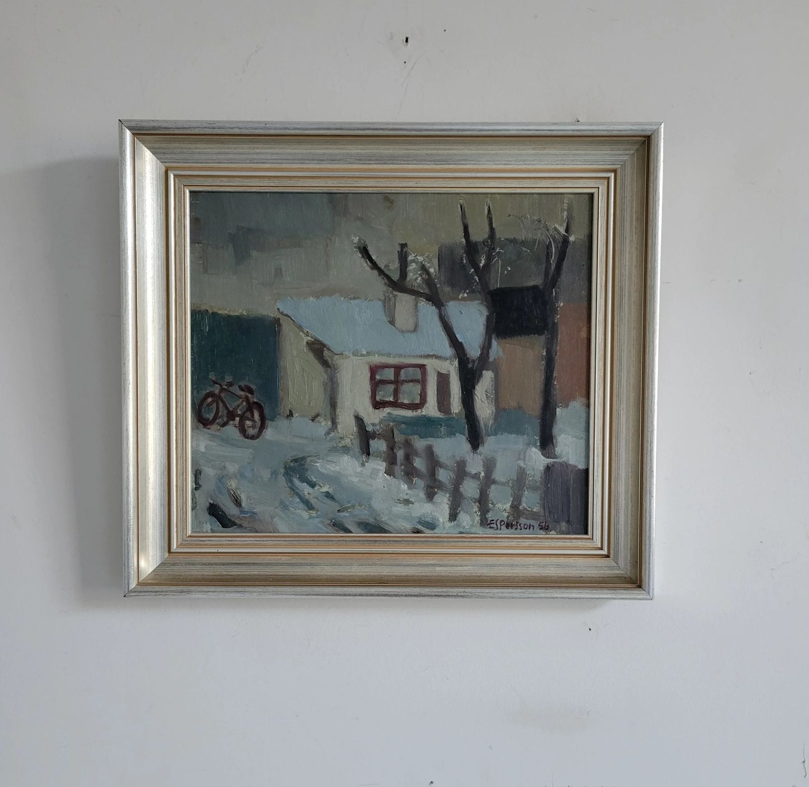 Winter Return  Original Framed Mid Century Landscape Oil Painting photo Art