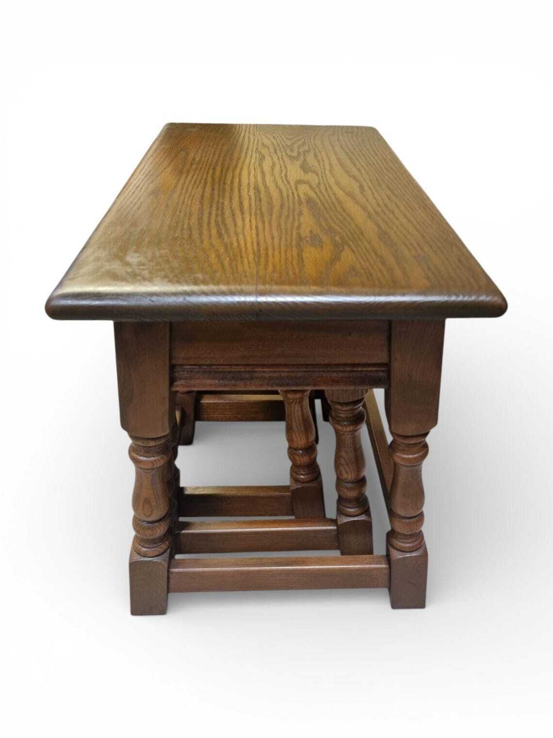 Vintage Old Charm Wood Bros  Solid Oak Wooden Nest Of 3 Tables  C1960 photo Furniture