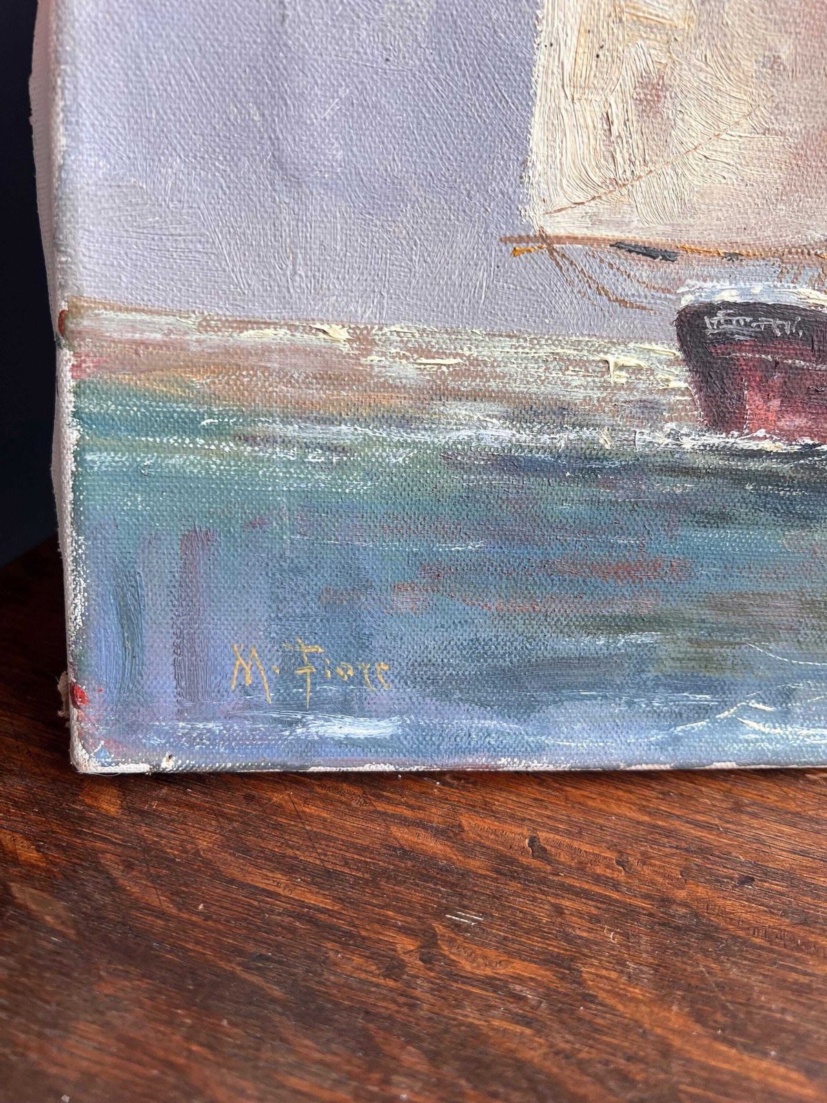 Vintage Ship Painting   Original Oil On Canvas Art photo vinterior